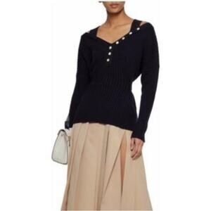 Derek Lam 10 Crosby Black Cold Shoulder Wool Blend V-Neck Sweater NEW Small